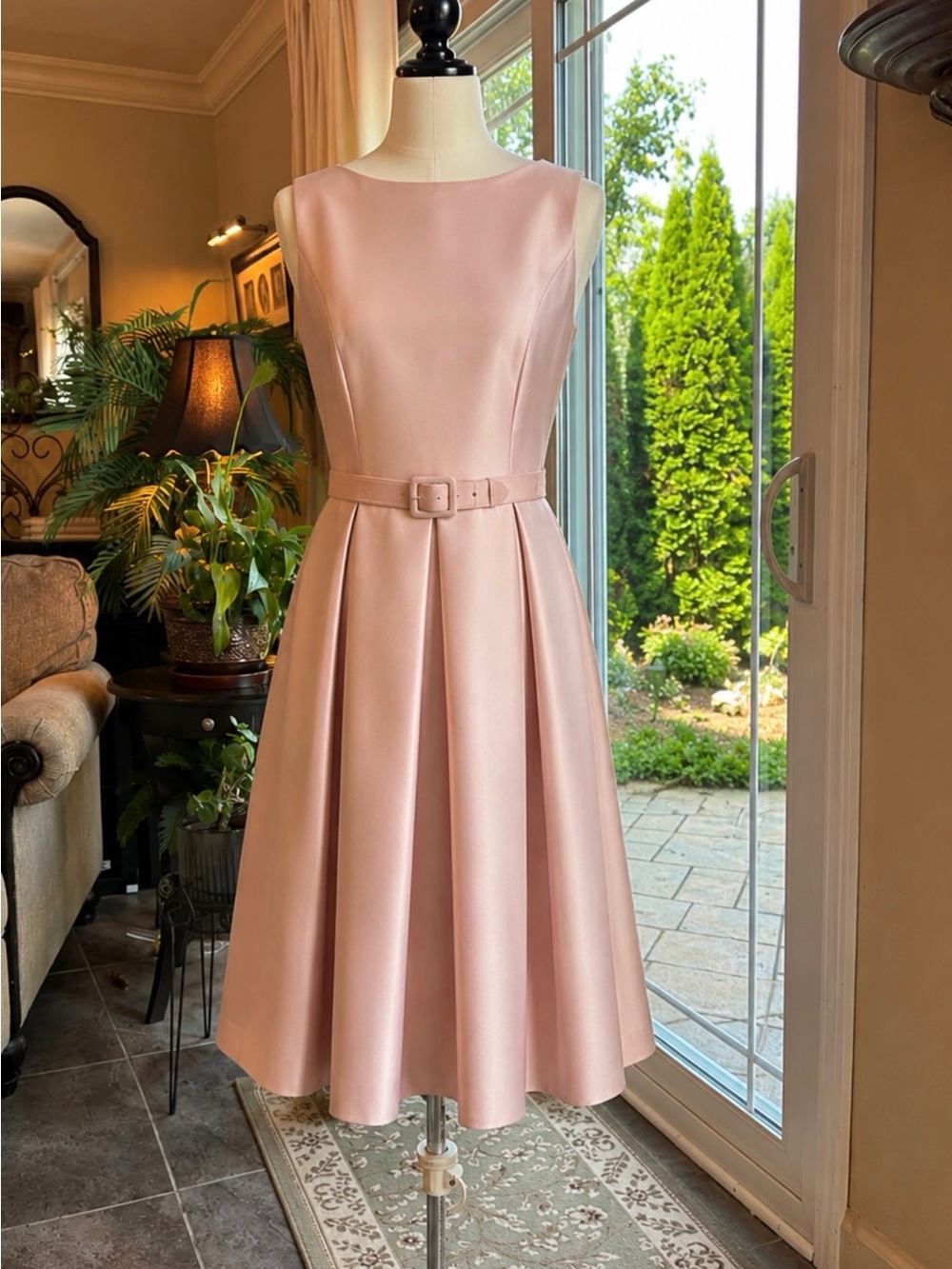 Evan Picone Sleeveless Blush Pink Midi Dress with Belt